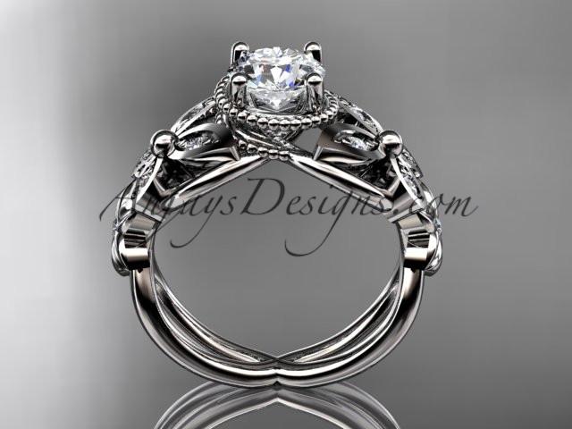 14kt white gold diamond floral, butterfly wedding ring, engagement ring with a "Forever One" Moissanite center stone ADLR136 - AnjaysDesigns