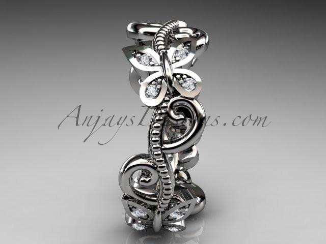 14kt white gold diamond floral butterfly wedding ring, engagement ring, wedding band ADLR138 - AnjaysDesigns