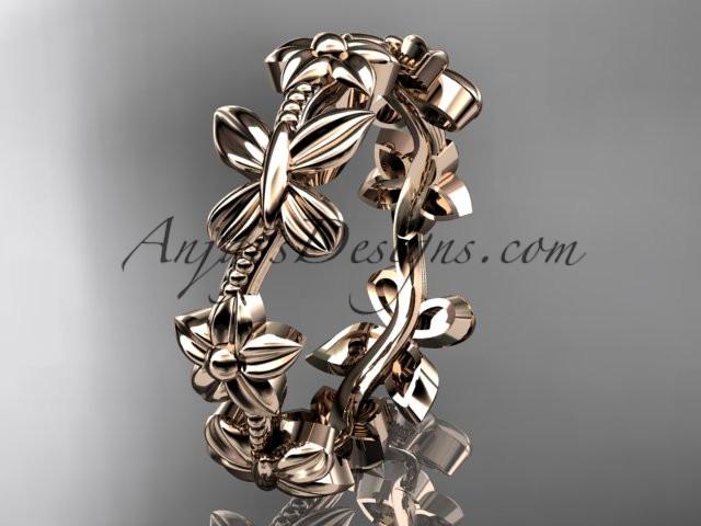 14kt rose gold floral butterfly wedding ring, engagement ring, wedding band ADLR139G - AnjaysDesigns