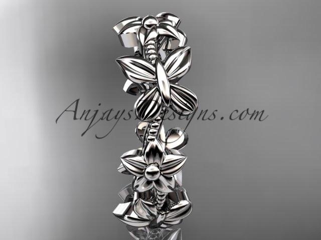 platinum floral butterfly wedding ring, engagement ring, wedding band ADLR139G - AnjaysDesigns