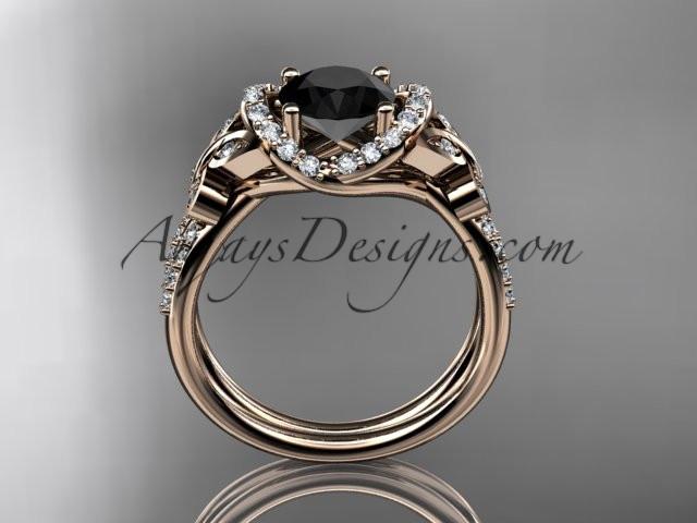 14kt rose gold diamond butterfly wedding ring, engagement ring with a Black Diamond center stone ADLR141 - AnjaysDesigns
