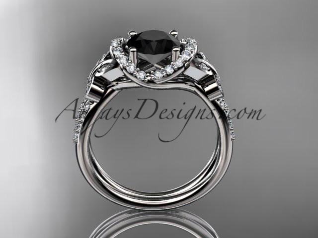 14kt white gold diamond butterfly wedding ring, engagement ring with a Black Diamond center stone ADLR141 - AnjaysDesigns