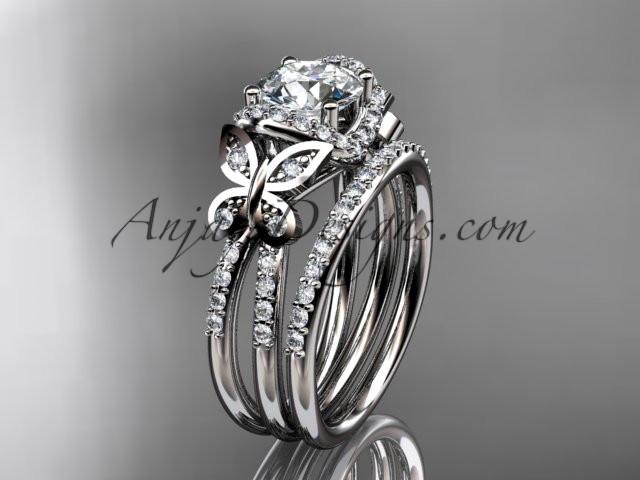 14kt white gold diamond butterfly wedding ring, engagement set ADLR141S - AnjaysDesigns