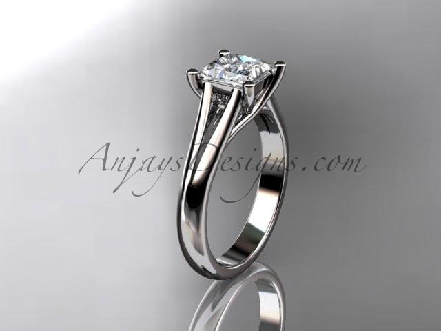 platinum unique engagement ring, wedding ring, solitaire ring with a "Forever One" Moissanite center stone ADER143 - AnjaysDesigns