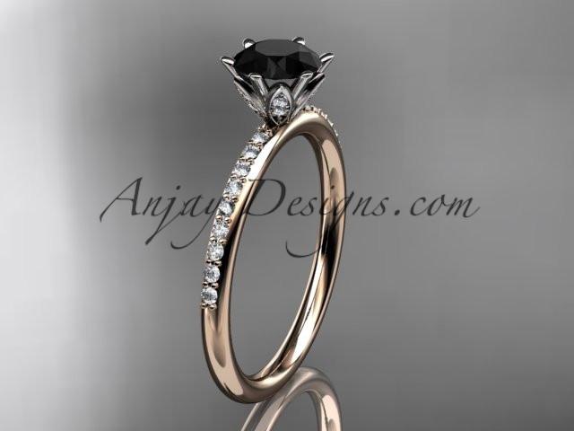 14kt rose gold diamond unique engagement ring, wedding ring with a Black Diamond center stone ADER145 - AnjaysDesigns