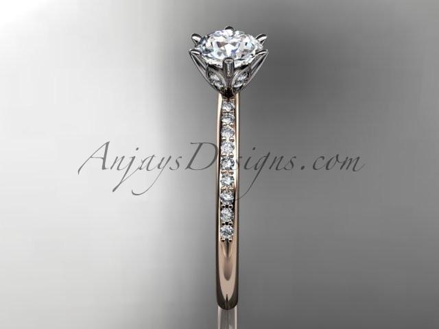 14kt rose gold diamond unique engagement ring, wedding ring with a "Forever One" Moissanite center stone ADER145 - AnjaysDesigns