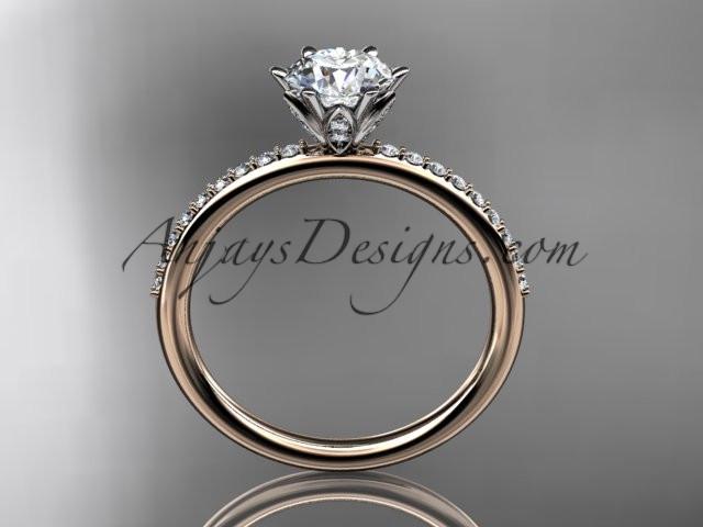 14kt rose gold diamond unique engagement ring, wedding ring with a "Forever One" Moissanite center stone ADER145 - AnjaysDesigns