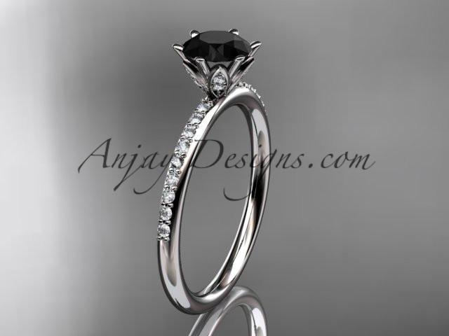 platinum diamond unique engagement ring, wedding ring with a Black Diamond center stone ADER145 - AnjaysDesigns