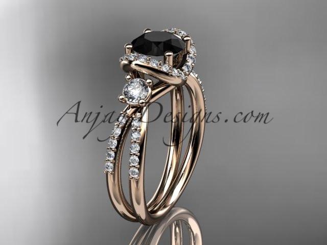 14kt rose gold diamond unique engagement ring, wedding ring with a Black Diamond center stone ADER146 - AnjaysDesigns