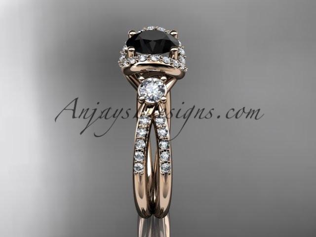 14kt rose gold diamond unique engagement ring, wedding ring with a Black Diamond center stone ADER146 - AnjaysDesigns