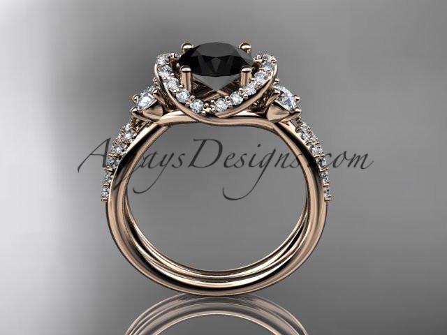 14kt rose gold diamond unique engagement ring, wedding ring with a Black Diamond center stone ADER146 - AnjaysDesigns