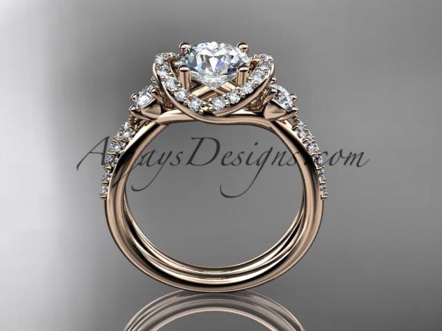 14kt rose gold diamond unique engagement ring, wedding ring with a "Forever One" Moissanite center stone ADER146 - AnjaysDesigns