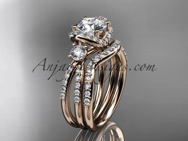 14kt rose gold diamond unique engagement set, wedding ring ADER146S - AnjaysDesigns