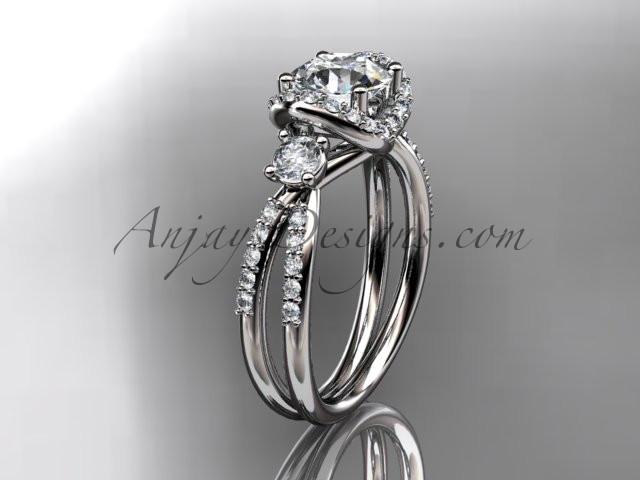 Platinum diamond unique engagement ring, wedding ring with a "Forever One" Moissanite center stone ADER146 - AnjaysDesigns