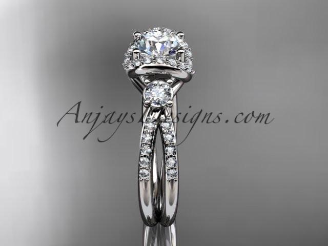 Platinum diamond unique engagement ring, wedding ring with a "Forever One" Moissanite center stone ADER146 - AnjaysDesigns