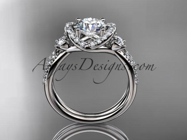 Platinum diamond unique engagement ring, wedding ring with a "Forever One" Moissanite center stone ADER146 - AnjaysDesigns
