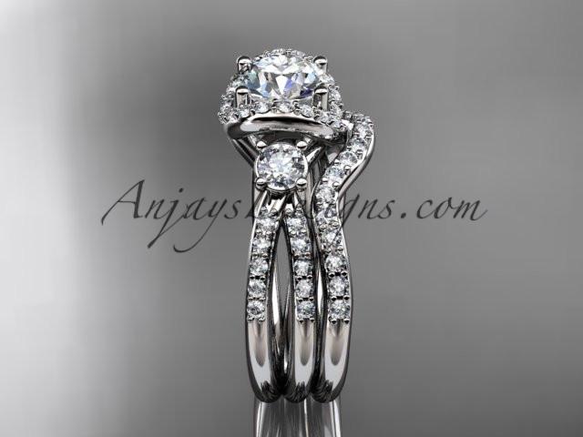 platinum diamond unique engagement set, wedding ring with a "Forever One" Moissanite center stone ADER146S - AnjaysDesigns
