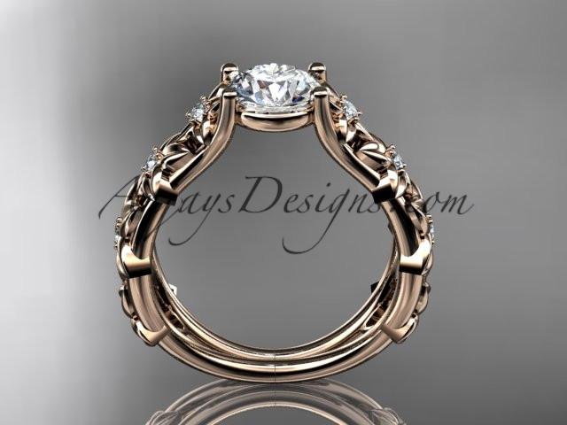 14kt rose gold diamond floral wedding ring, engagement ring with a "Forever One" Moissanite center stone ADLR149 - AnjaysDesigns
