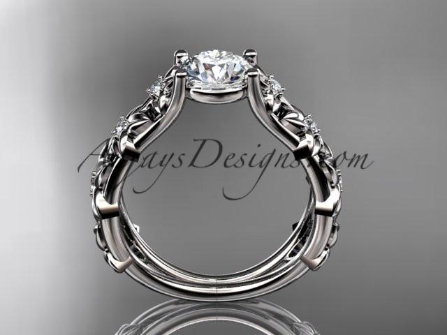 14kt white gold diamond floral wedding ring, engagement ring with a "Forever One" Moissanite center stone ADLR149 - AnjaysDesigns