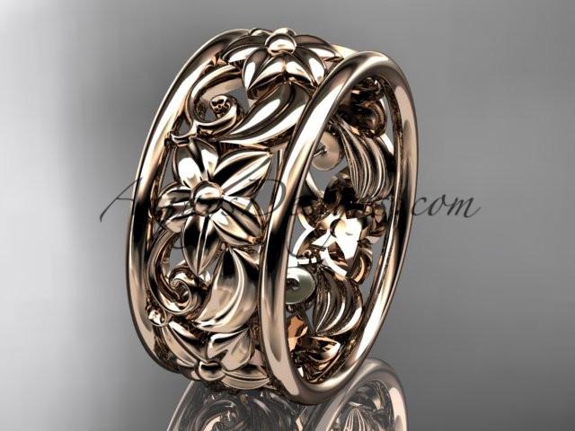 14kt rose gold leaf and vine wedding band, engagement ring ADLR150G - AnjaysDesigns
