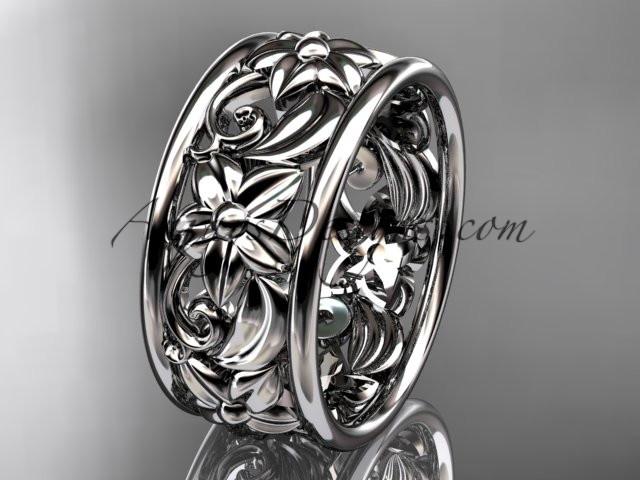 platinum leaf and vine wedding band, engagement ring ADLR150G - AnjaysDesigns