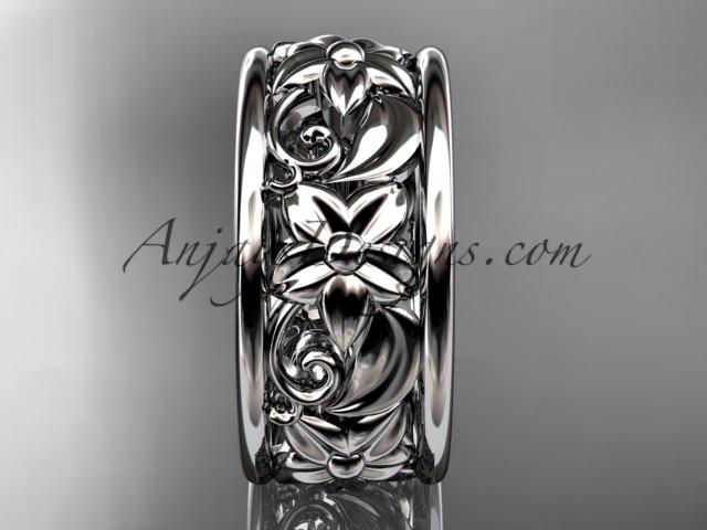 platinum leaf and vine wedding band, engagement ring ADLR150G - AnjaysDesigns