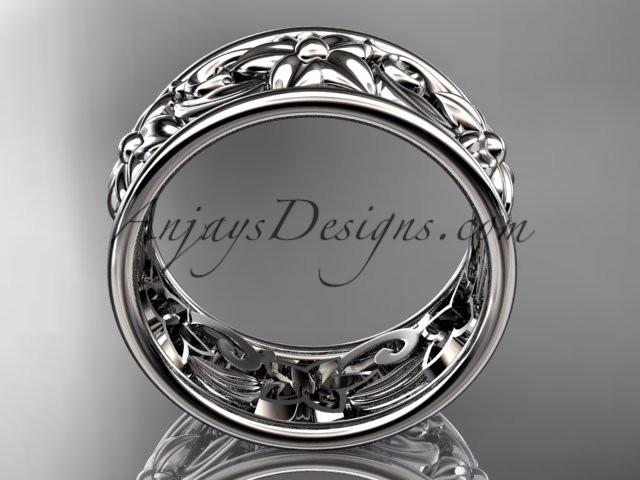 platinum leaf and vine wedding band, engagement ring ADLR150G - AnjaysDesigns