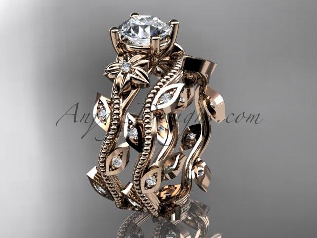 14k rose gold diamond leaf and vine wedding ring, engagement ring, engagement set ADLR151 - AnjaysDesigns, Engagement Sets - Jewelry, Anjays Designs - AnjaysDesigns, AnjaysDesigns - AnjaysDesigns.co, 