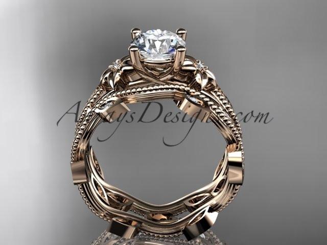 14k rose gold diamond leaf and vine wedding ring, engagement ring, engagement set with a "Forever One" Moissanite center stone ADLR151S - AnjaysDesigns, Moissanite Engagement Sets - Jewelry, Anjays Designs - AnjaysDesigns, AnjaysDesigns - AnjaysDesigns.co, 