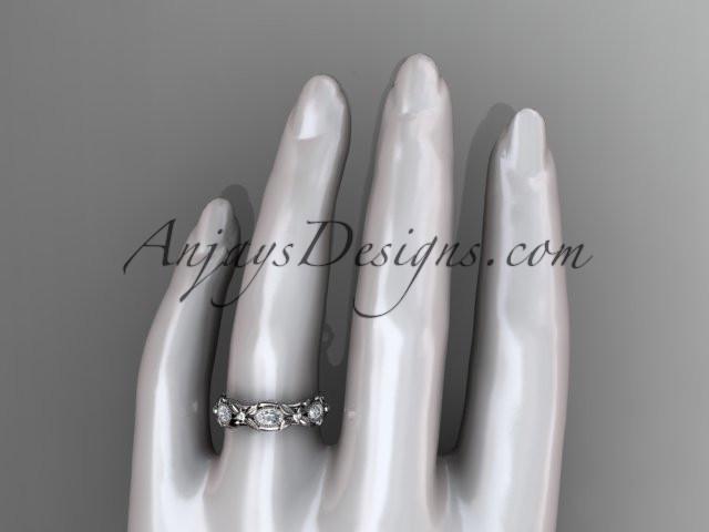 14kt white gold diamond leaf and vine wedding ring, engagement ring. ADLR152. Nature inspired jewelry - AnjaysDesigns