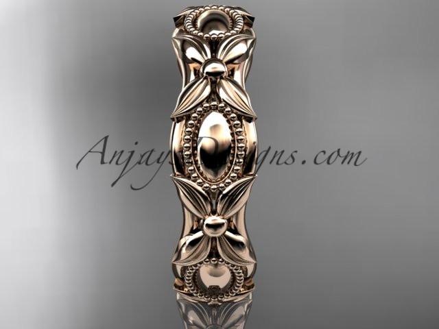 14kt rose gold leaf and vine wedding band,engagement ring ADLR152G - AnjaysDesigns