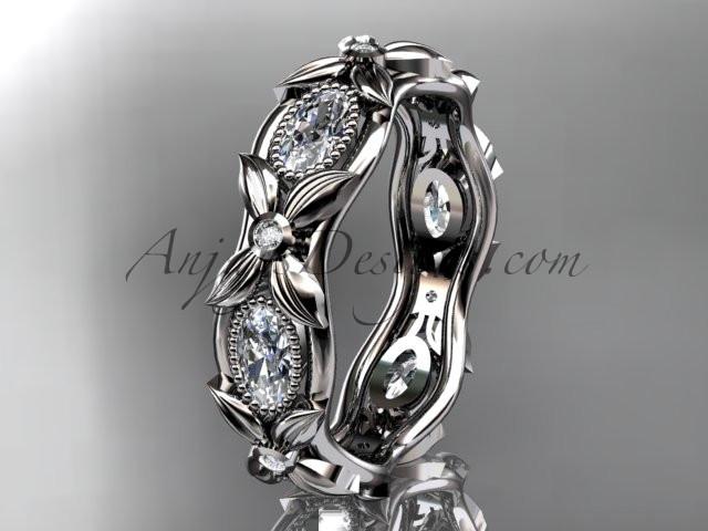 14kt white gold diamond leaf and vine wedding ring, engagement ring. ADLR152. Nature inspired jewelry - AnjaysDesigns