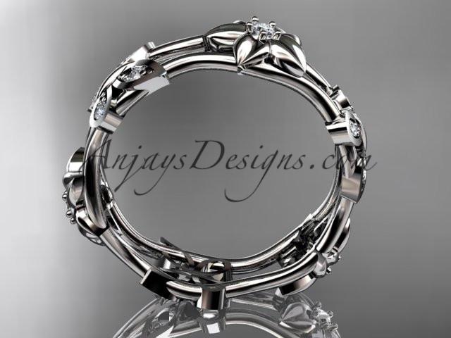 14kt white gold diamond floral butterfly wedding ring, engagement ring, wedding band ADLR153. nature inspired jewelry - AnjaysDesigns