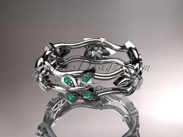 14kt white gold diamond floral butterfly wedding ring, engagement ring, wedding band ADLR153. nature inspired jewelry - AnjaysDesigns