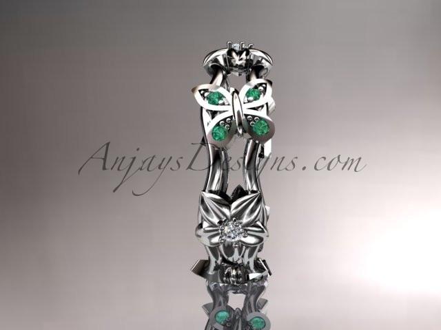 14kt white gold diamond floral butterfly wedding ring, engagement ring, wedding band ADLR153. nature inspired jewelry - AnjaysDesigns