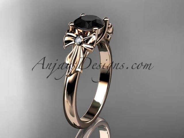 14kt rose gold diamond unique engagement ring, wedding ring with a Black Diamond center stone ADER154 - AnjaysDesigns