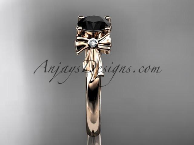 14kt rose gold diamond unique engagement ring, wedding ring with a Black Diamond center stone ADER154 - AnjaysDesigns