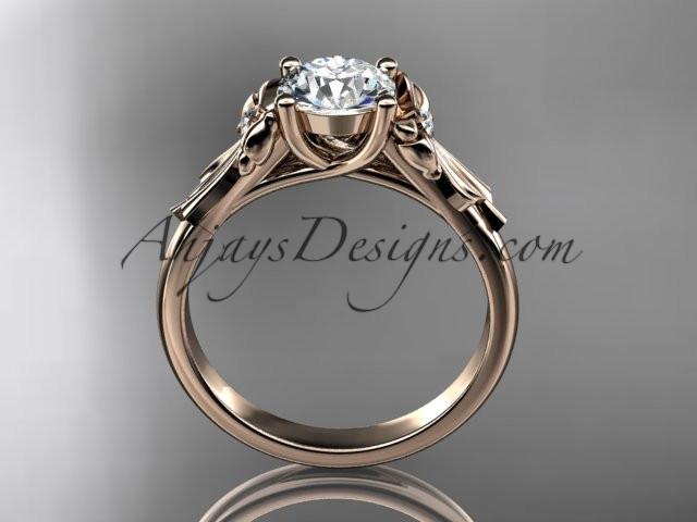 14kt rose gold diamond unique engagement ring, wedding ring with a "Forever One" Moissanite center stone ADER154 - AnjaysDesigns
