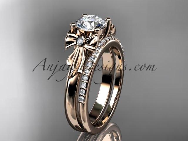 14kt rose gold diamond unique engagement set, wedding ring ADER154S - AnjaysDesigns