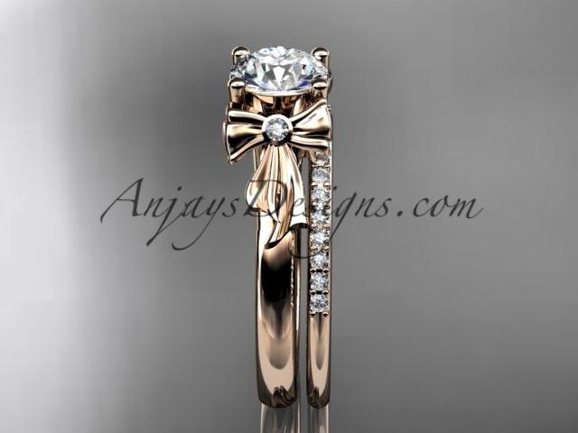 14kt rose gold diamond unique engagement set, wedding ring with a "Forever One" Moissanite center stone ADER154S - AnjaysDesigns