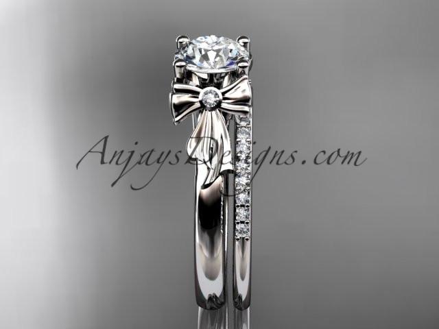 platinum diamond unique engagement set, wedding ring with a "Forever One" Moissanite center stone ADER154S - AnjaysDesigns