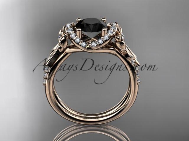 14kt rose gold diamond unique engagement ring, bow ring, wedding ring with a Black Diamond center stone ADER155 - AnjaysDesigns