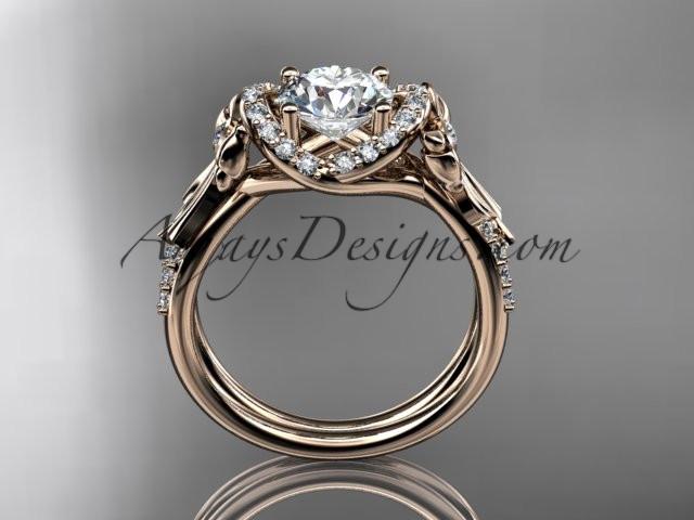 14kt rose gold diamond unique engagement ring, wedding ring with a "Forever One" Moissanite center stone ADER155 - AnjaysDesigns