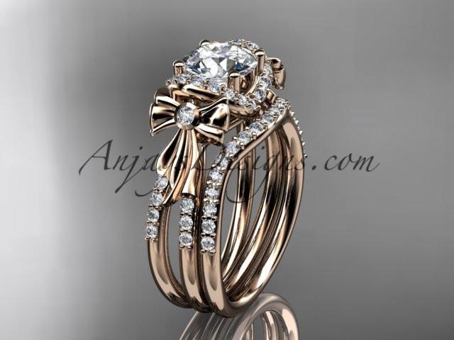 14kt rose gold diamond unique engagement set, wedding ring, bow ring ADER155S - AnjaysDesigns
