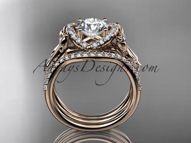 14kt rose gold diamond unique engagement set, wedding ring, bow ring ADER155S - AnjaysDesigns