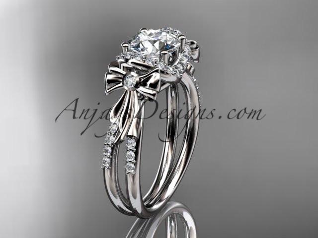 Platinum diamond unique engagement ring, wedding ring with a "Forever One" Moissanite center stone ADER155 - AnjaysDesigns