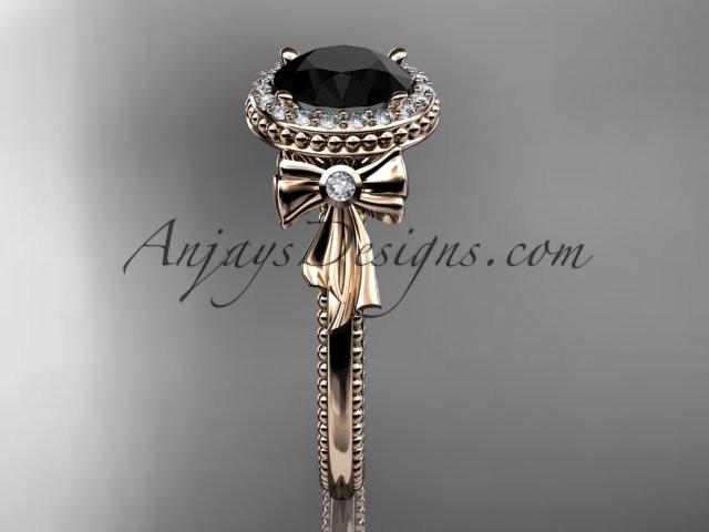 14kt rose gold diamond unique engagement ring, wedding ring with a Black Diamond center stone ADER157 - AnjaysDesigns