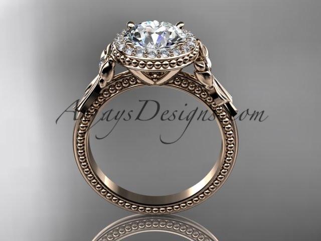 14kt rose gold diamond unique engagement ring, wedding ring with a "Forever One" Moissanite center stone ADER157 - AnjaysDesigns