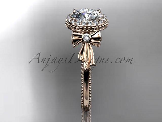 14kt rose gold diamond unique engagement ring, wedding ring with a "Forever One" Moissanite center stone ADER157 - AnjaysDesigns