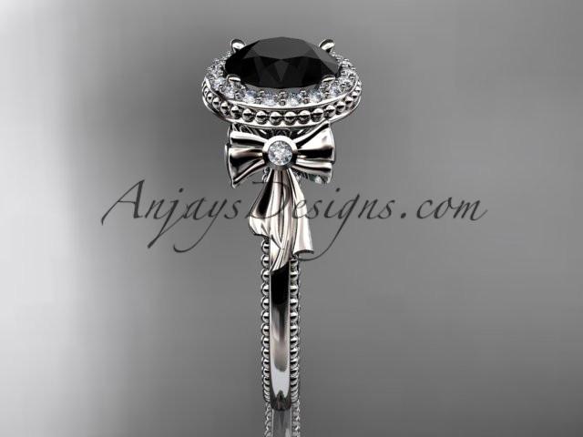 platinum diamond unique engagement ring, wedding ring with a Black Diamond center stone ADER157 - AnjaysDesigns